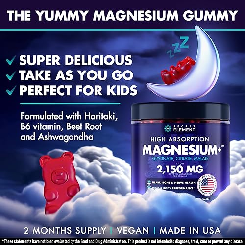 Miniatura 2 de Glicinato de magnesio 2150 mg gomitas con Ashwagandha, cúrcuma, zinc y raíz de remolacha  Sin azúcar, suplemento de magnesio vegano para adultos,