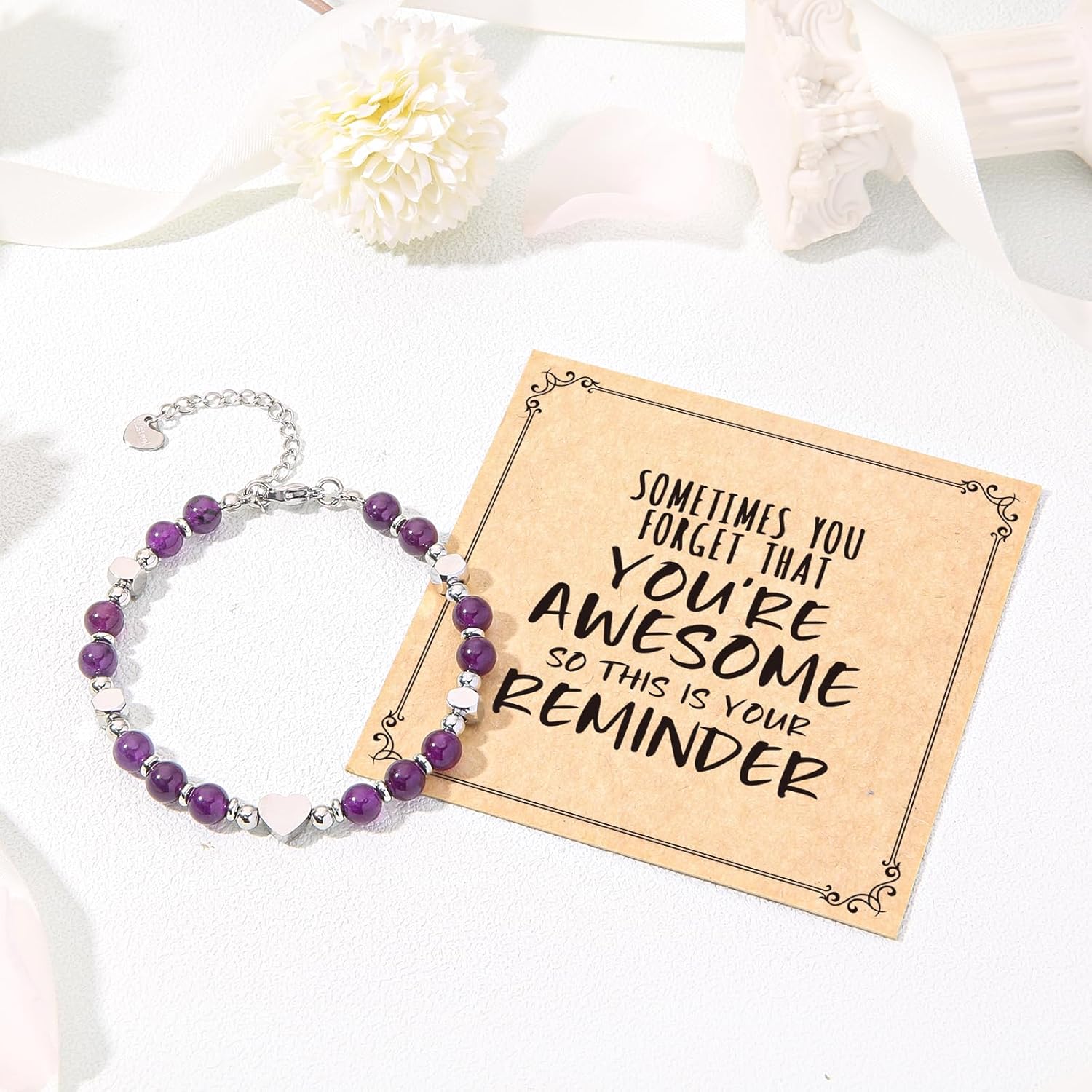 Desimtion Healing Natural Stone Bracelets for Women Girls, Sometimes You Forget You're Awesome -Christmas Gifts for Women Teen Girls, Best Friend Birthday Gifts for Women Friendship Bracelets - Image 2