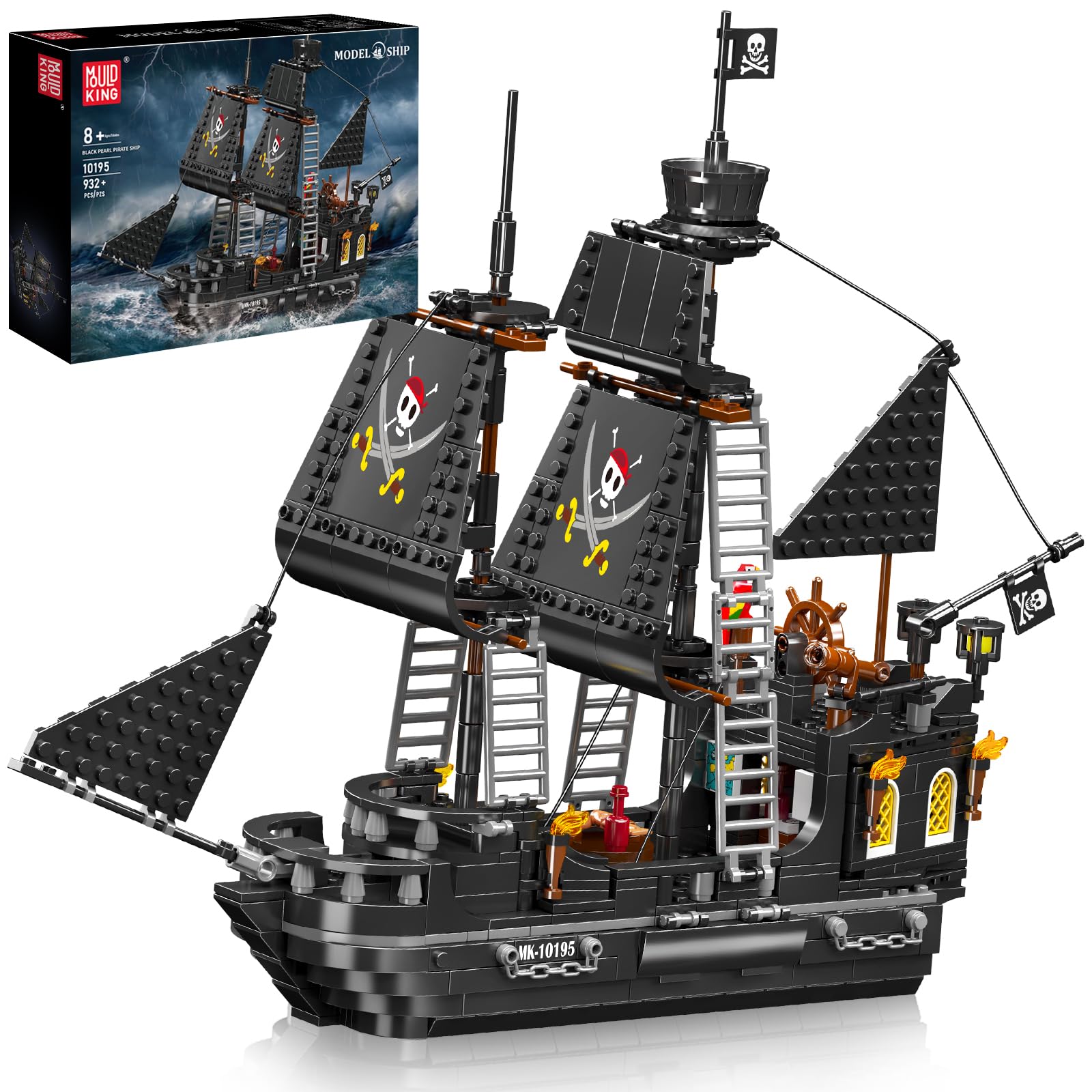 Mould King 10195 Black Pearl Segelschiff Piratenschiff Bausteine Bausatz, 932+ Teile mit Detailliertem Design, Geschenk für Erwachsener