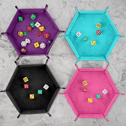 Miniatura 6 de SIQUK Bandeja de dados hexagonal de 4 piezas, soporte plegable de piel sintética para juegos de dados como RPG, DND y otros juegos de mesa (rojo