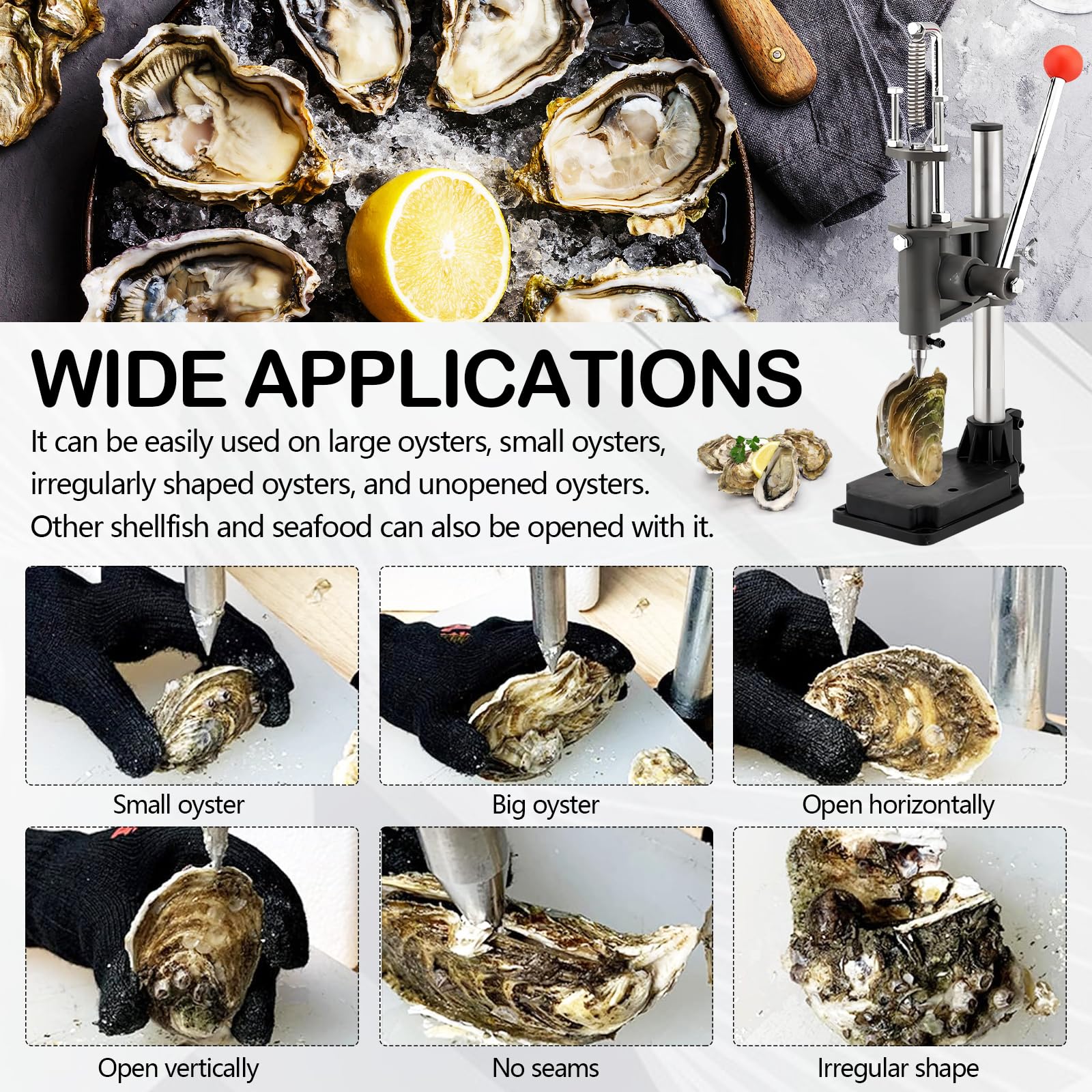 Abridor Ostras, Cuchillo Ostra Juego de Herramientas para Abrir ostras de Acero Inoxidable, Abridor de ostras de Altura Ajustable Herramienta para Mariscos para Restaurantes y Hogares