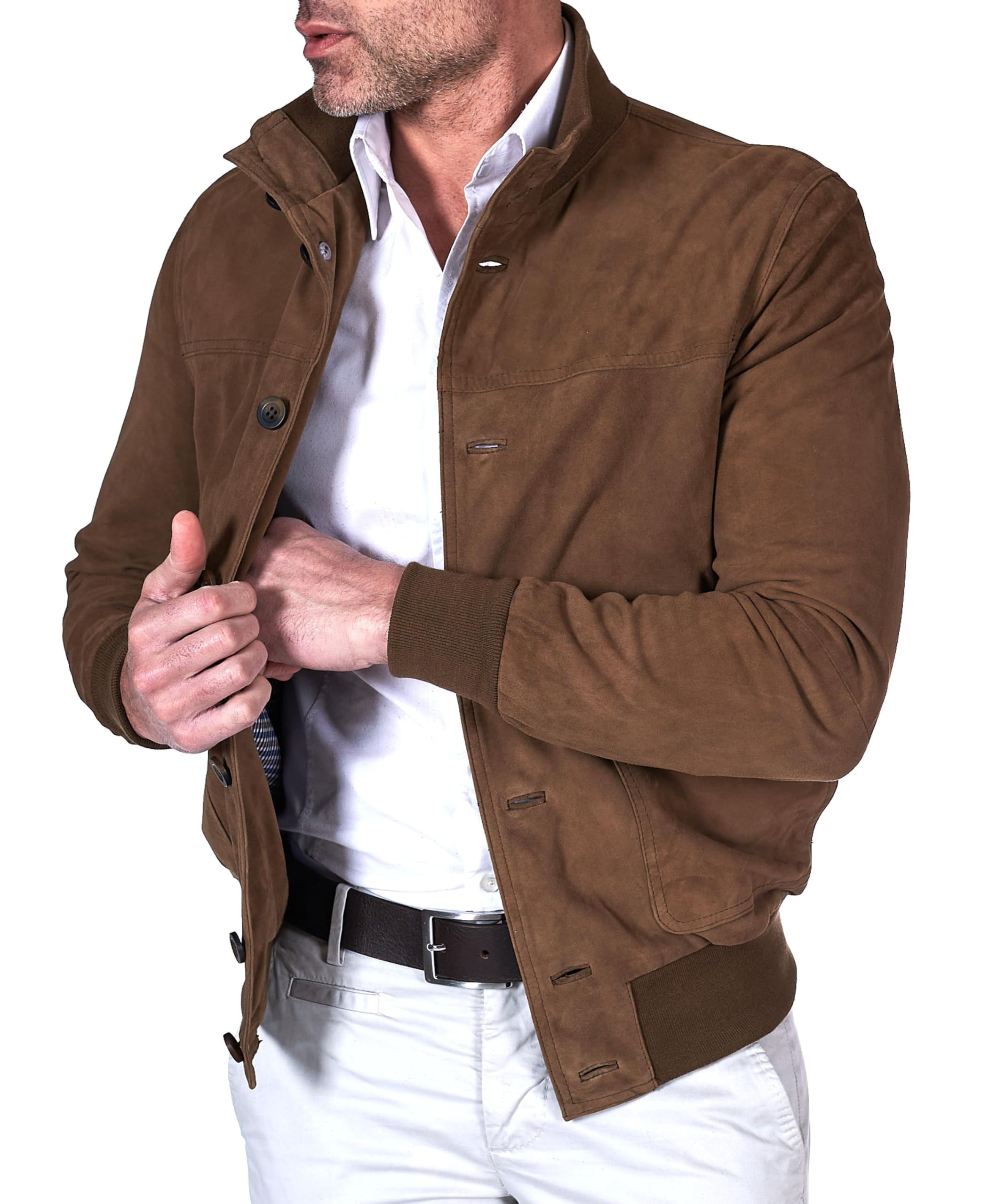 D'Arienzo Bomber in Pelle Uomo Beige Renna Giubbino Vera Pelle Alex Bottoni