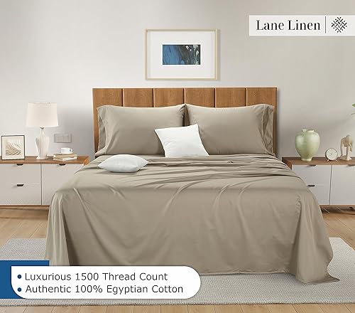 Miniatura 2 de LANE LINEN Juego de sábanas de 100 % algodón egipcio, tamaño King, 1500 hilos, juego de 4 piezas, sábanas de algodón de lujo con tejido satinado,