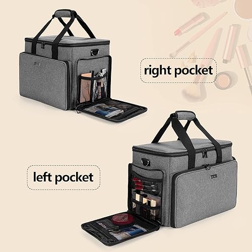 Miniatura 4 de BAFASO Bolsa de cosméticos grande con divisores ajustables, estuche de maquillaje de viaje para cosméticos y suministros para el cabello, gris