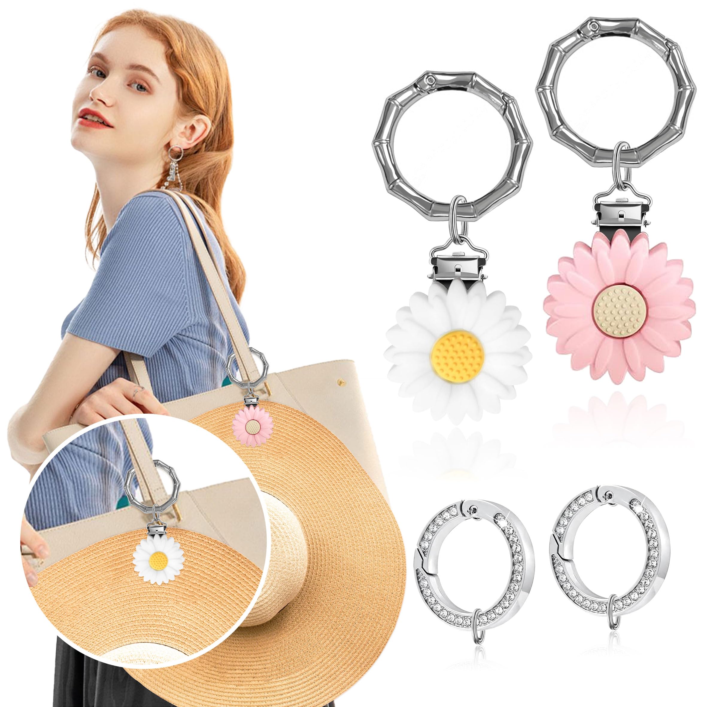 5889 Hat Clip For Travel, Silicone White Daisy Hands Free Practical Hat Clip Accessory Compact Daisy Travel Hat Clip  main image 4