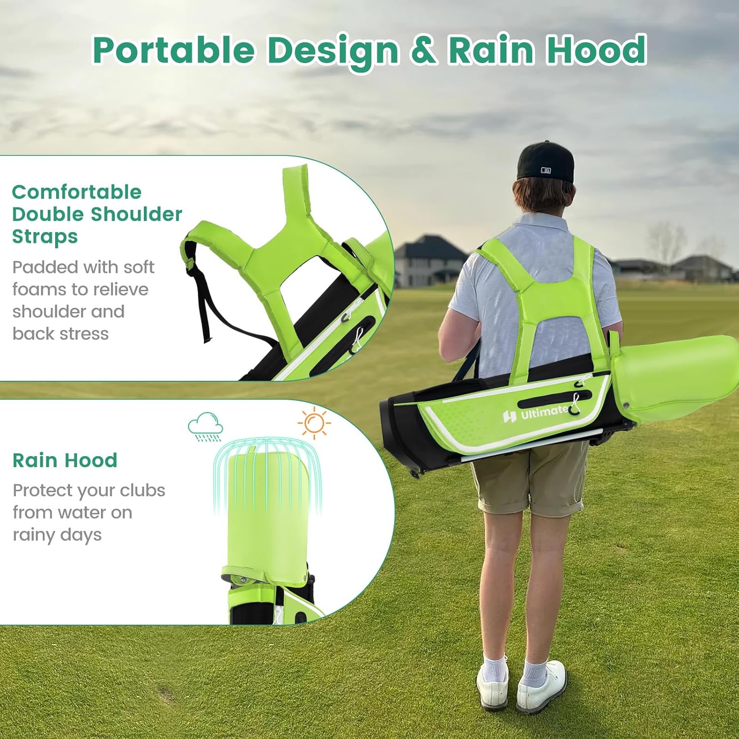 Tangkula Kids Golf Club Set Right Hand, Junior Complete Golf Club Set with 300CC #1 Driver & #7/#S Irons & Putter, Head Cover & Rain Hood, Golf Stand Bag, Golf Clubs Set for Children Age 8-10
