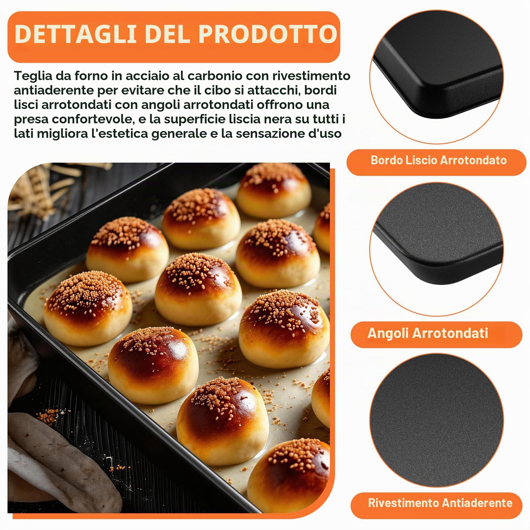 HaWare Teglia da forno antiaderente, grande set di 3, 40 x 30 x 2,5 cm, in acciaio al carbonio, per cuocere/cucinare/servire, resistente e atossica, resistente alla ruggine e facile da pulire, colore