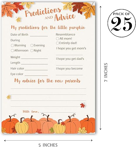 Miniatura 3 de PUMPKINS - Tarjetas de predicción y consejos Paquete de 25 Little Pumpkin Baby Shower Games, nuevos padres, mamá y papá futuros, mensaje de mamá