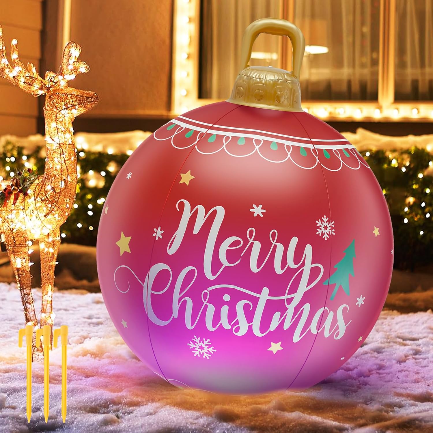 Inflatable Christmas Ball with LED Light, 60cm RGB Light Up Giant