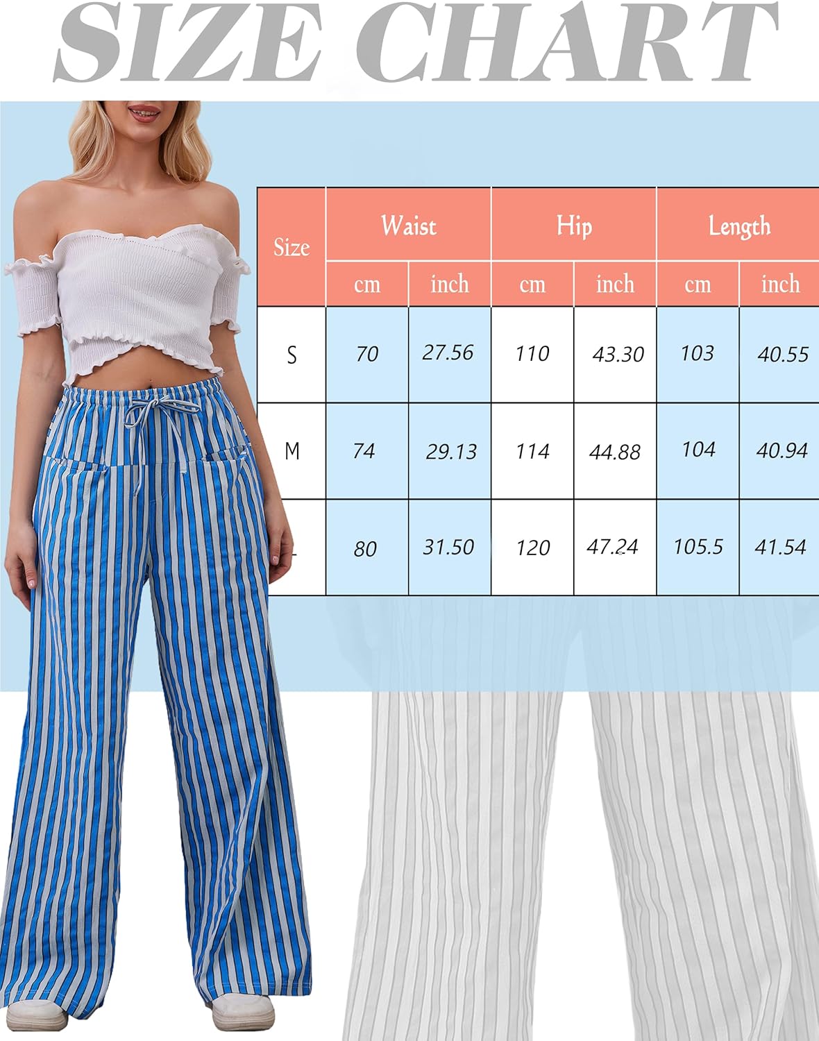 Women Drawstring Stripe Wide Leg Casual Trousers Striped Low Rise Casual Loose Lounge Pants with Pockets - Image 6