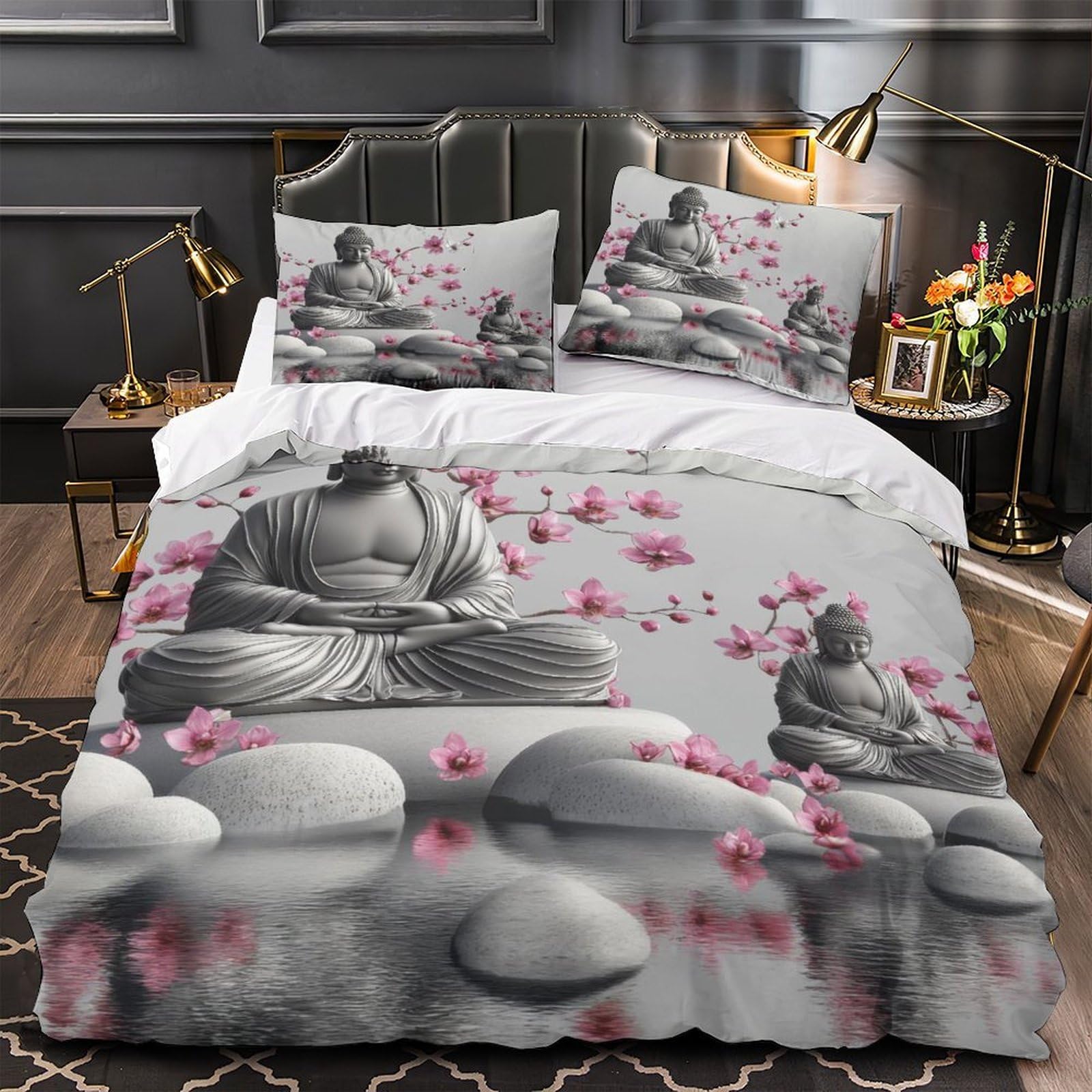 Housse de couette Bouddha ultra douce en microfibre respirante et résistante avec zip caché