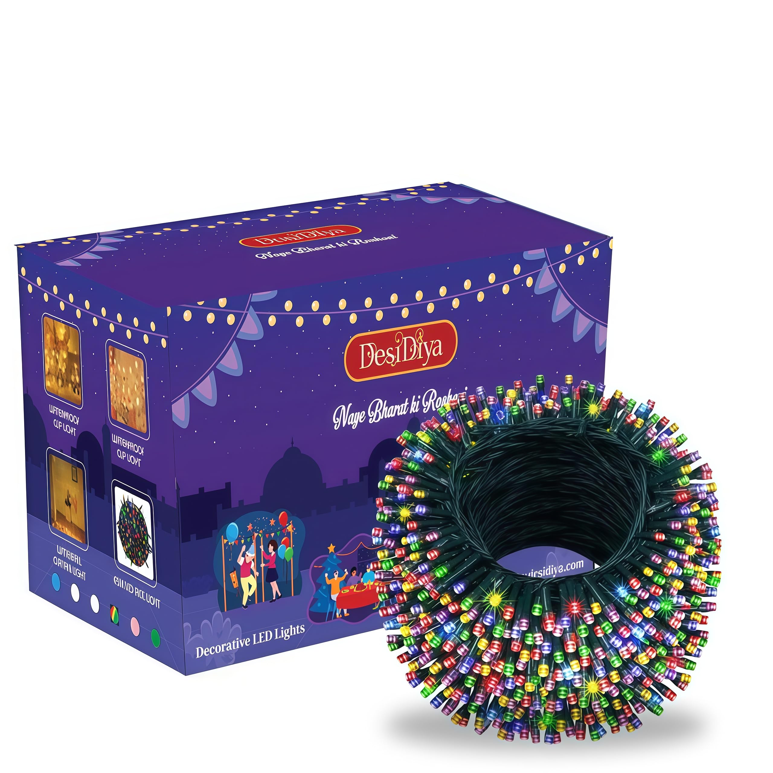 LED String Serial Light 32 Meter with 8 Modes Changing Controller. Waterproof & Flexible Copper Lights for Home Diwali Home Decoration & Christmas - Multicolor