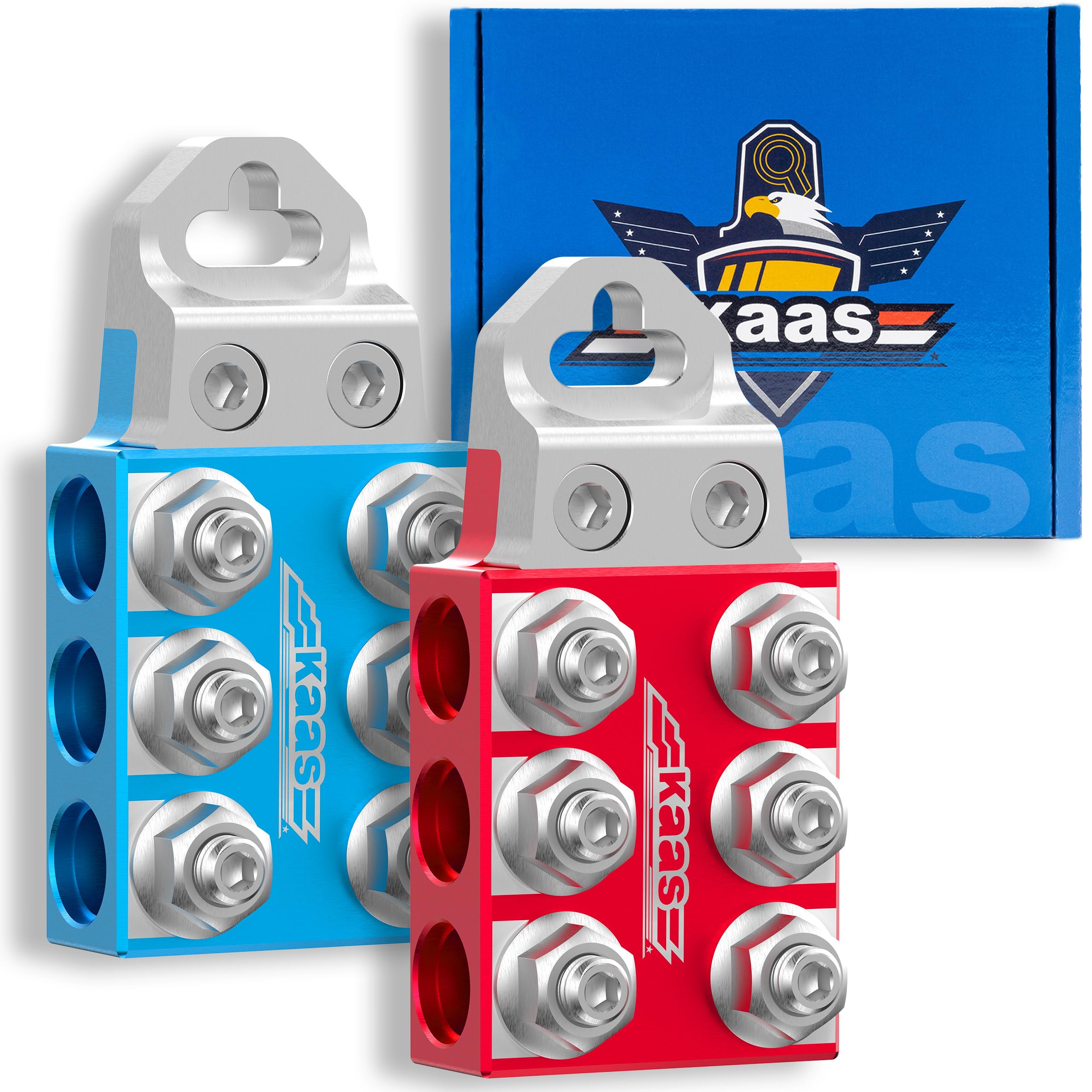 Kaas Modular Battery Terminals, 8AWG to 4/0 AWG, Interchangeable Heads M4-M10, 1/4-20, 3/8-16, 12-Way Distribution Block Bus Bar, Suitable for Bolt Down & Threaded Lithium/AGM Batteries, M8/5/16”-18