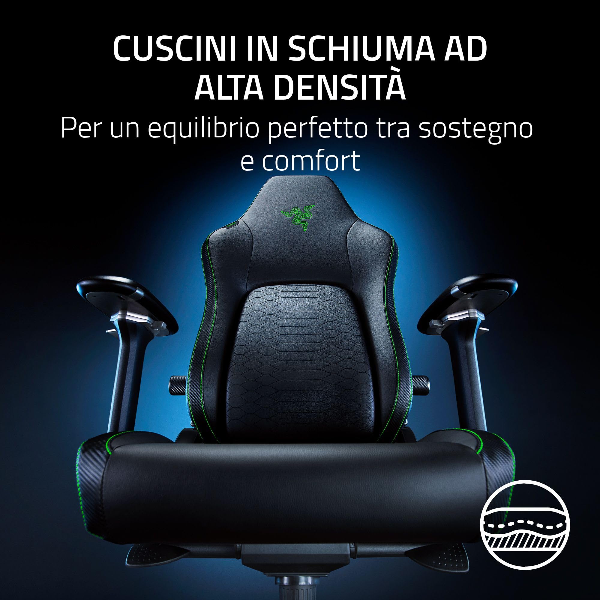 Razer Iskur V2 - Sedia da gioco con supporto lombare adattivo (pelle sintetica di grado EPU, cuscini in schiuma ad alta densità, braccioli 4D, curva lombare completamente regolabile) Verde