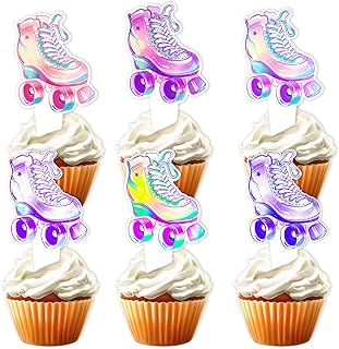 24pcs Double-sided Dessert Cupcake Topper 80s 90s Retro Hip Hop Roller Skating Theme Decor Supplies Children Boys Girls Happy Birthday Party Decorations
