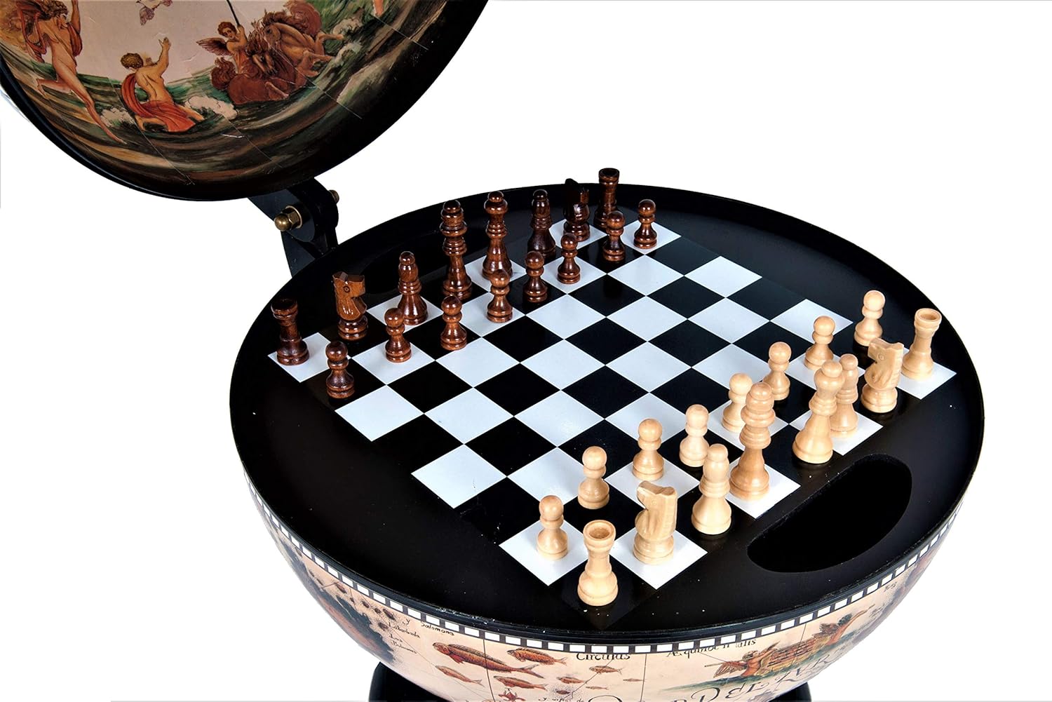 Old Modern Handicrafts 13-Inches White Globe with Chess Holder - Exotic Vintage World Globe - Perfect Decoration Piece for Office - 13.0L x 13.0W x 20.0H Inches