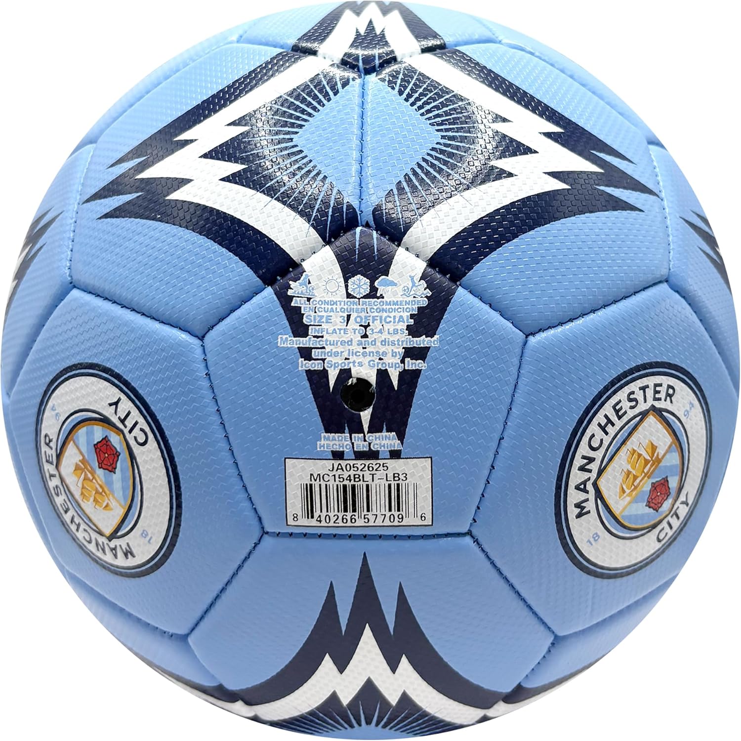 Icon Sports Official Manchester City FC Soccer Ball - MC154BLT White Size 3