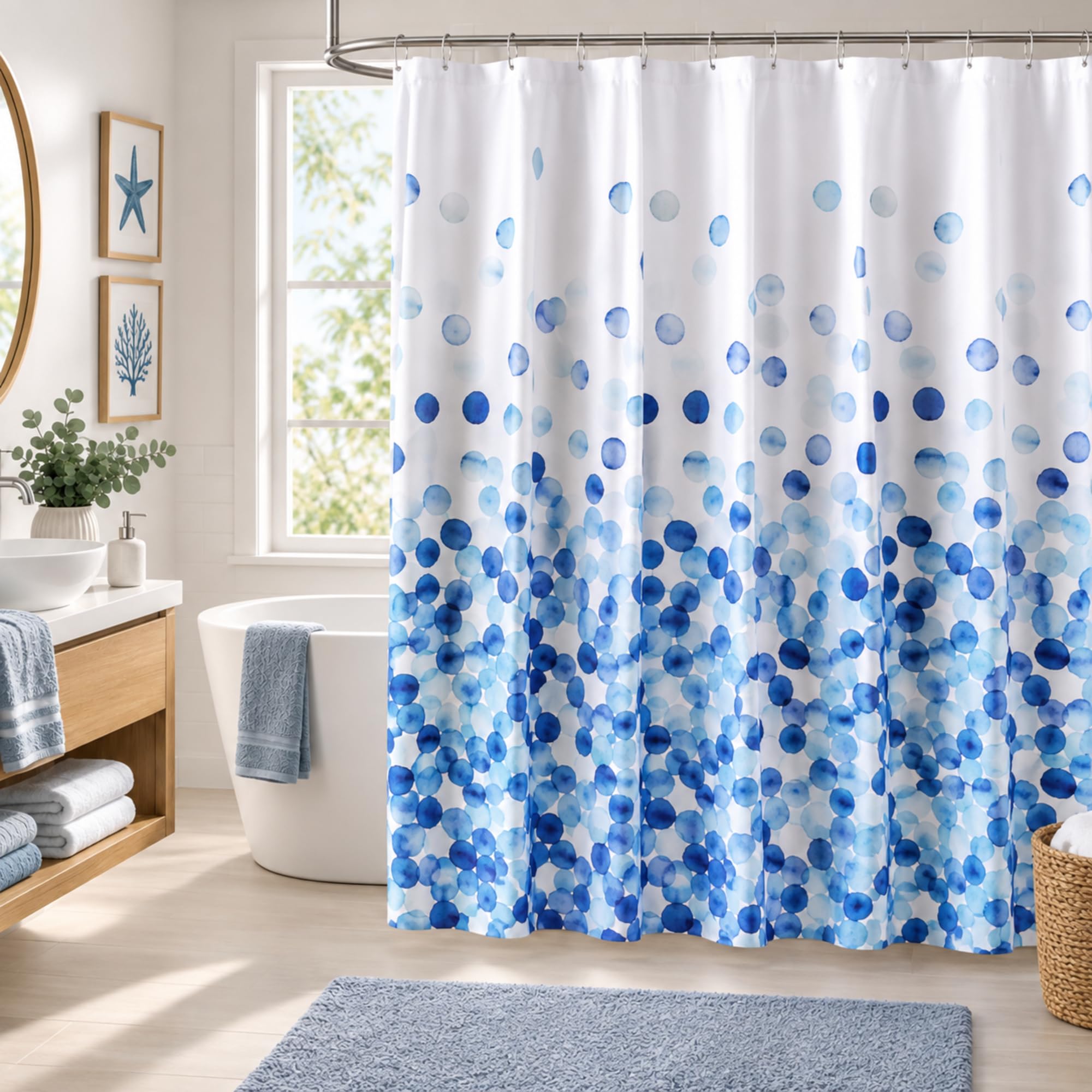 Blue Petal Shower Curtain - Waterproof & Stylish -1 Blue Petal Shower Curtain - Waterproof & Stylish -1
