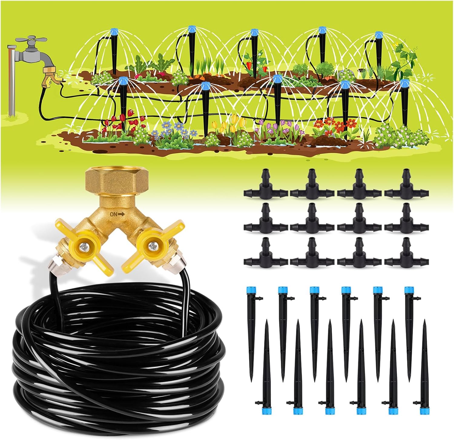 HIRALIY 50ft Drip Irrigation Kit Plant Watering System 8x5mm Blank Distribution Tubing DIY Automatic Irrigation Equipment Set for Garden Greenhouse Flower Bed Patio Lawn - Thumbnail 2