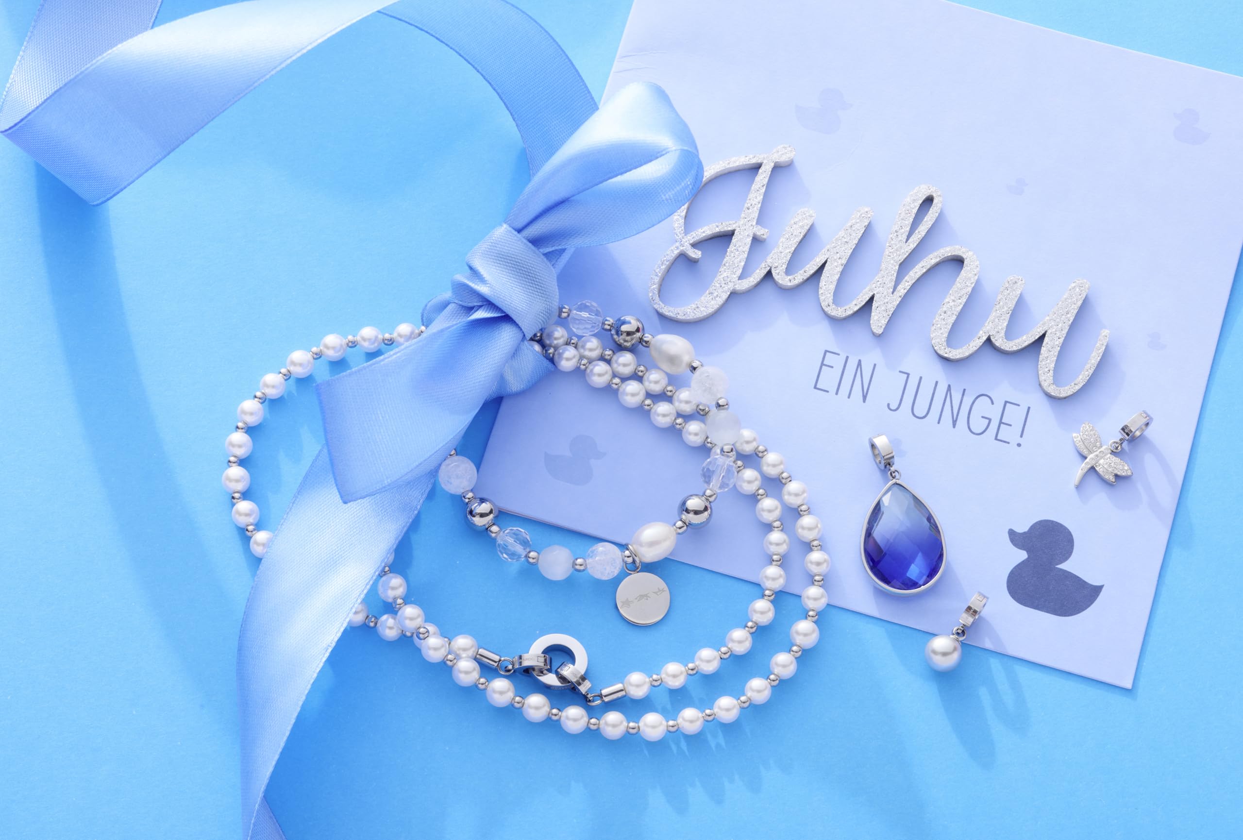 JEWELS BY LEONARDO DARLIN'S Damen-Halskette Signora, Edelstahl mit Imitationsperlen, CLIP & MIX System, Länge 600 mm, 016751