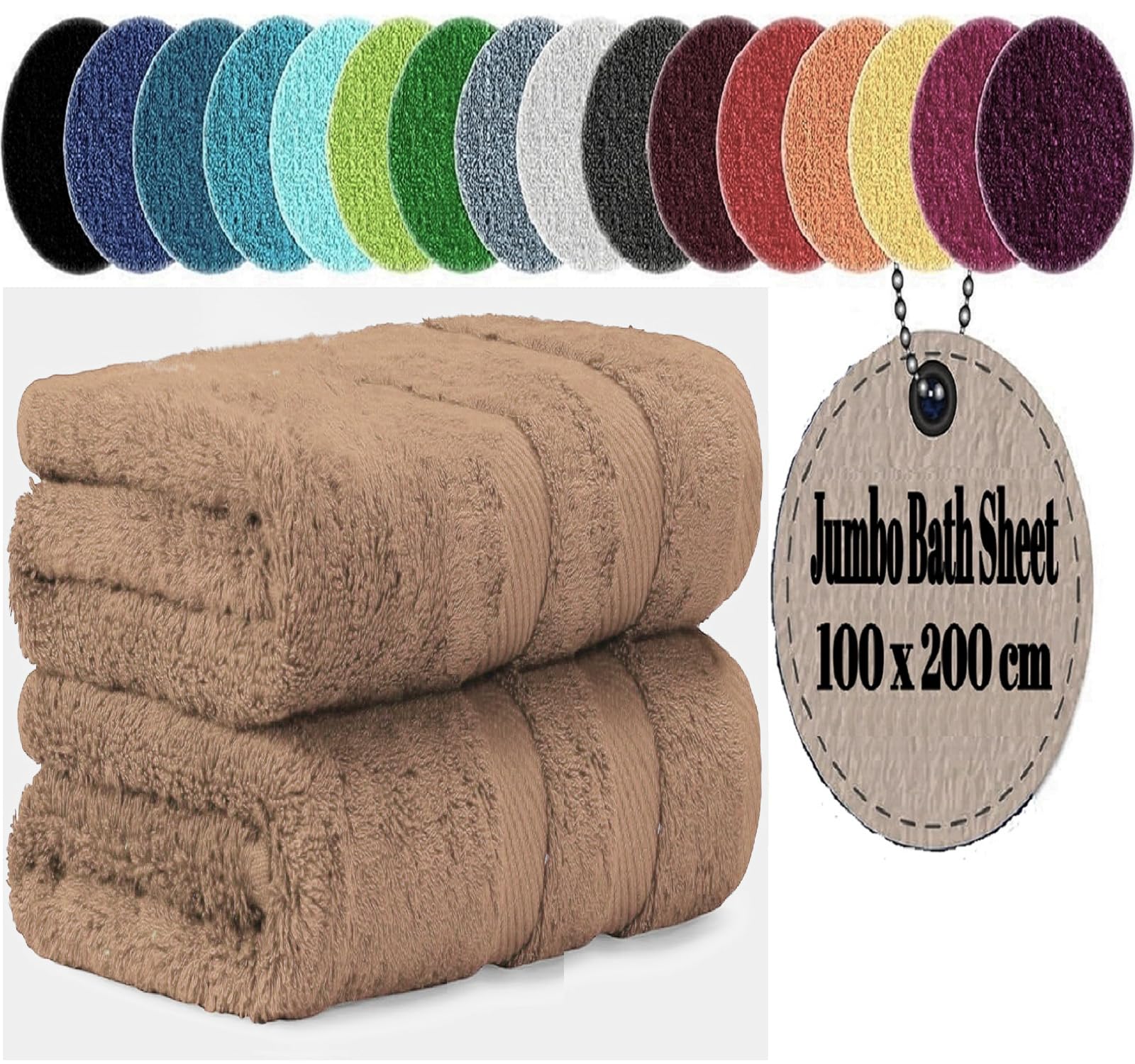 LoomTrove Pack of 2 Extra Large Jumbo Bath Sheets 100 x 200 cm 100% Egyptian Combed Cotton XL Towels Quick Dry Big Bath Sheet Super Soft Hotel Quality Towels Set (Latte)