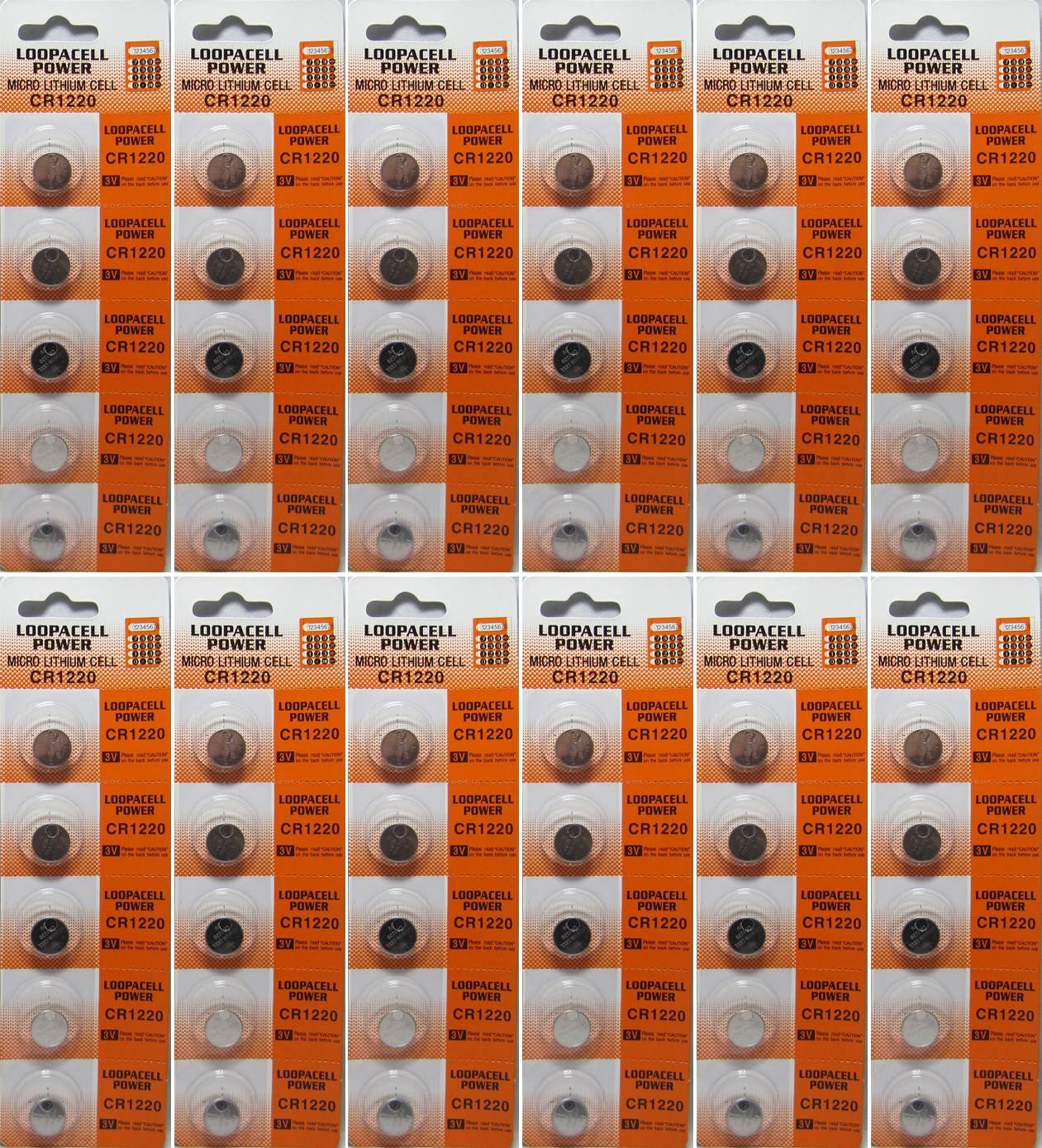 60 Loopacell 3v Battery CR1220 CR-1220 Lithium Batteries DL1220