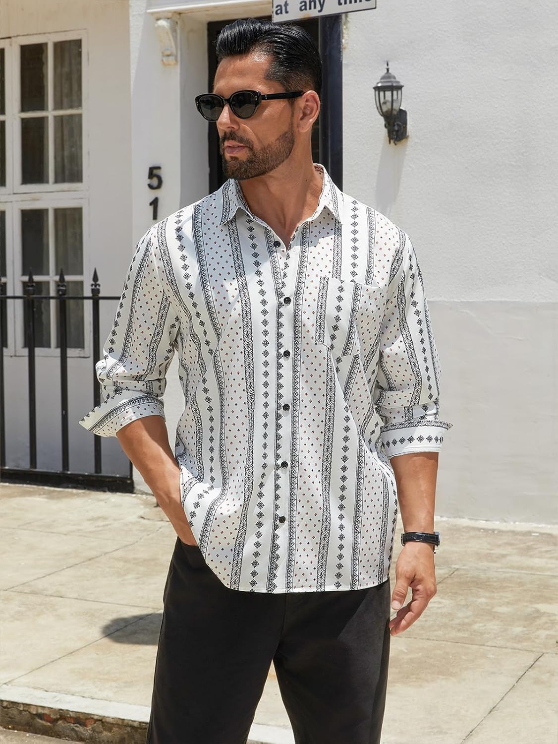 Hardaddy Men's Tropical Floral Button Down Long Sleeve Hawaiian Shirt Flower Printed Beach Shirts - Image 2