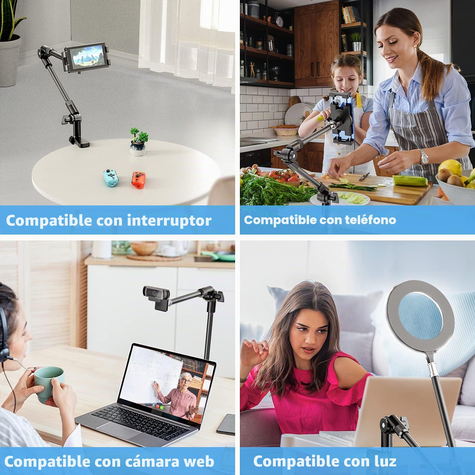 Soporte para Tableta con Soporte de Trípode para iPad de 360°, 68.5cm Soporte para Cámara Web de Brazo Largo para Escritorio, para Dispositivos de 4.7"-13", iPad Pro 12.9 Air Mini, Galaxy Tabs, Nexus