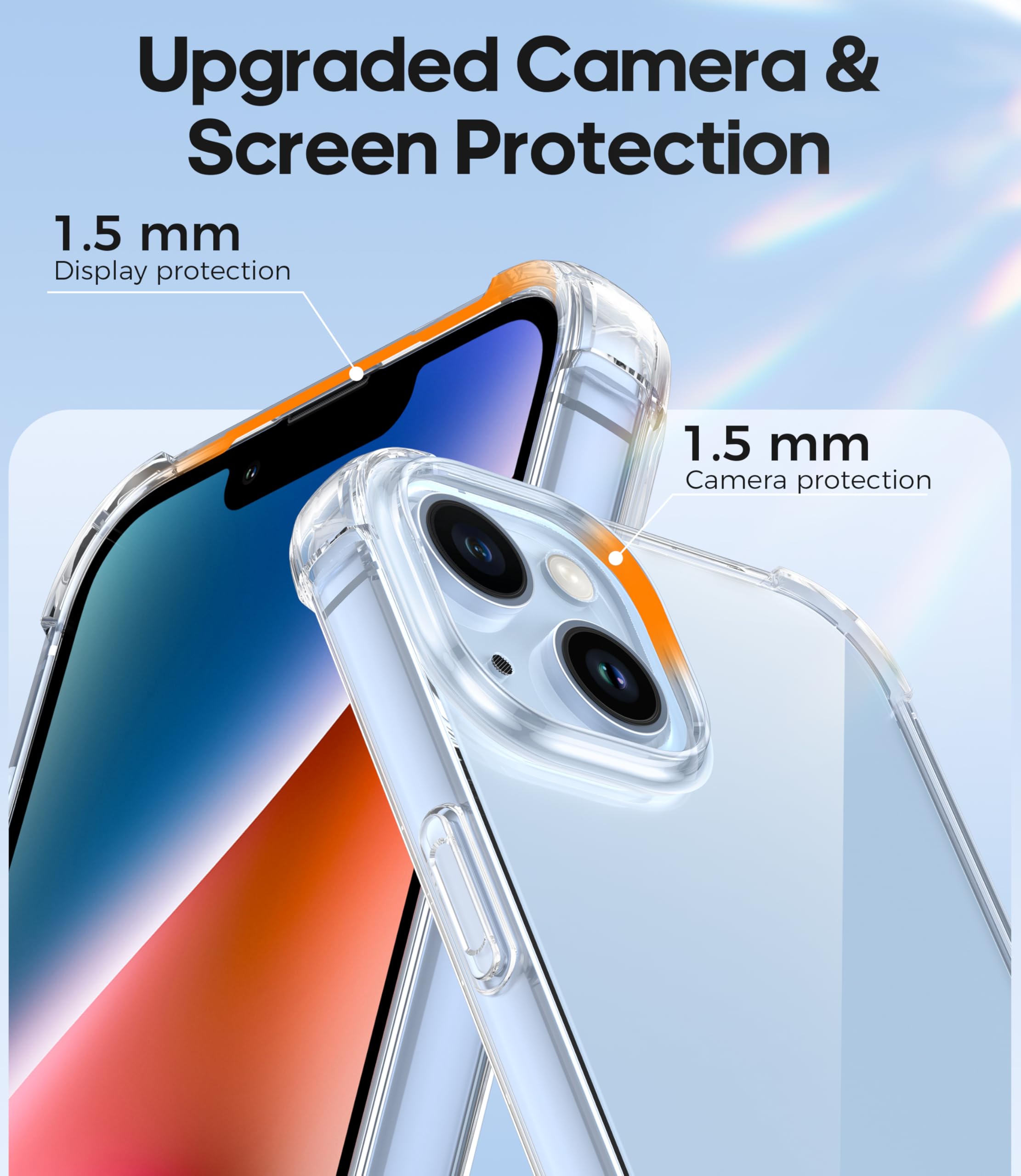 FLLAO 4 in 1 Cover per iPhone 14 Custodia con 2 Pellicola Vetro Temperato e 1 Fotocamera Protettiva, [Cuscino d'aria integrato] Antiurto Antigraffio Morbido TPU Bumper Protection Cover iPhone 14