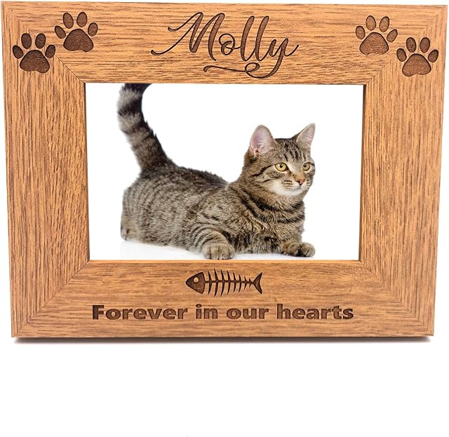 ukgiftstoreonline Cat Remembrance Personalised Engraved Photo Frame Gift (5 x 7 Inch)