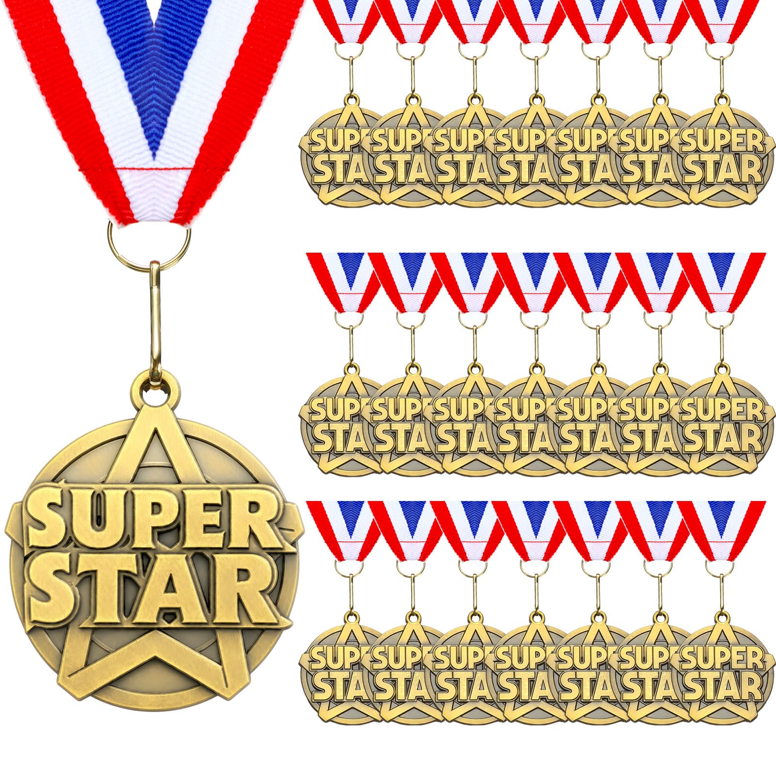 30 Pcs Gold Star Awards Medals 2" Ribbons