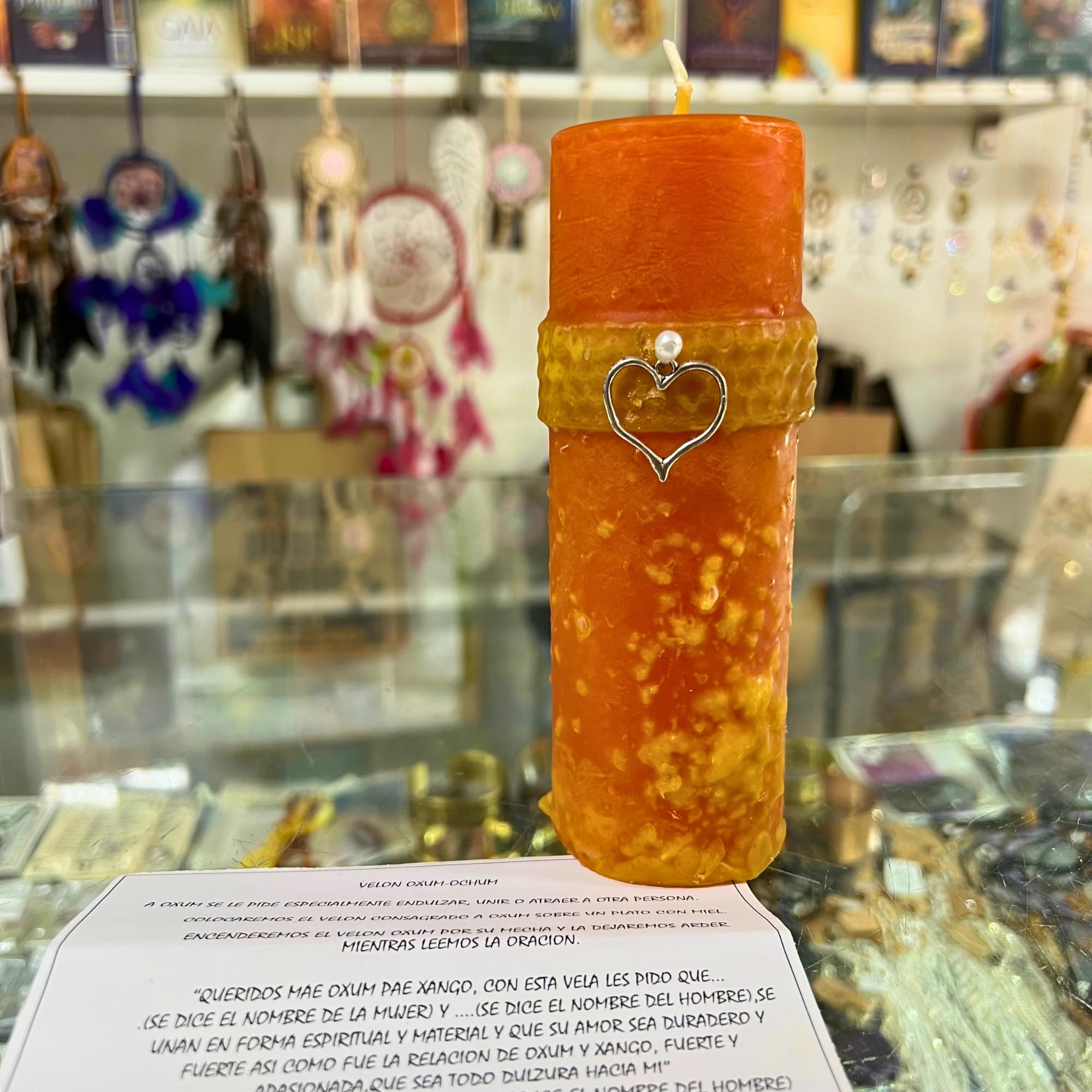 Velón de Oxum para Endulzar y Atraer a la Persona Amada | Conseguir Pareja | Endulzamiento y Atracción del Amor | Con Instrucciones, Oración y Amuleto de Corazón.