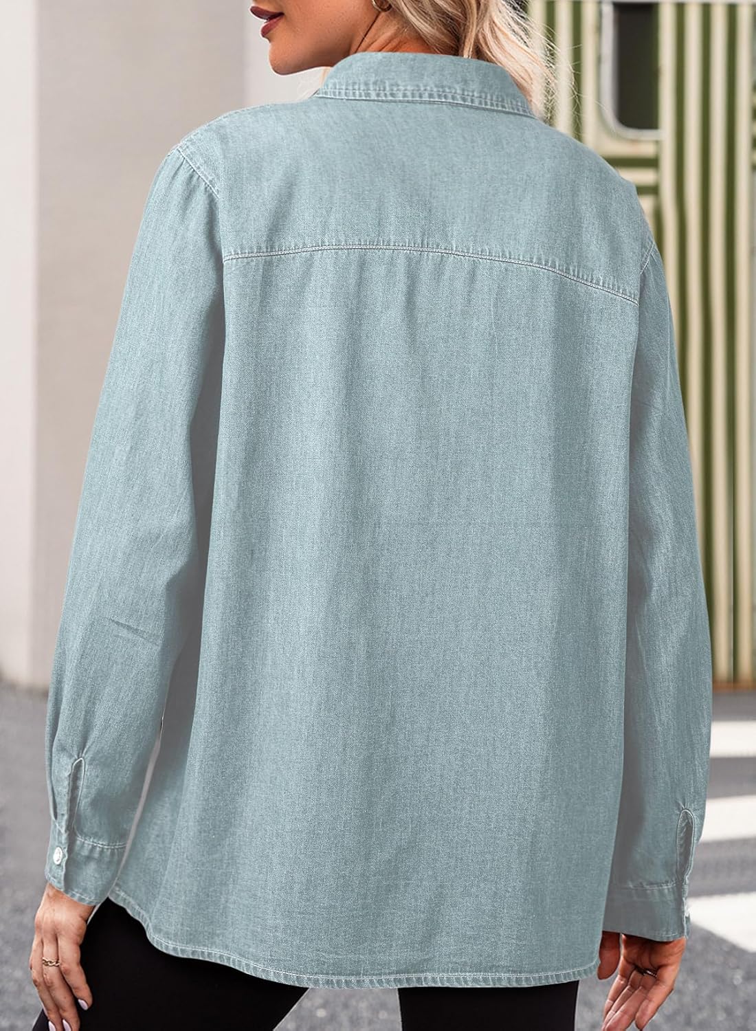 Dokotoo Women's Western Denim Shirt 100% Cotton Long Sleeve Button Down Jean Shacket Top - Image 2