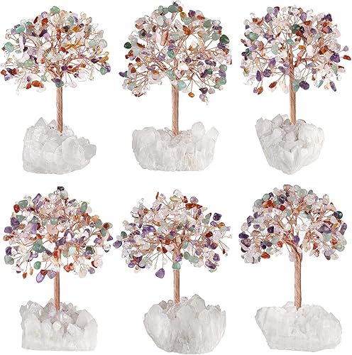 Miniatura 4 de rockcloud Árbol de dinero de cristal hecho a mano con base de racimo de cristal de roca, árbol bonsái de piedras preciosas para decoración de
