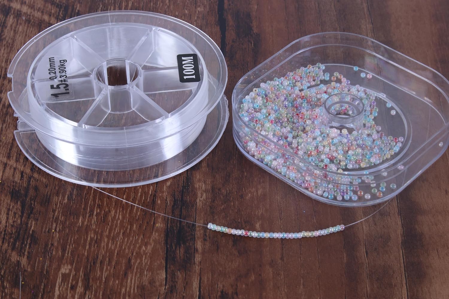 KONMAY Clear Fishing Wire with Case, 50 Yards 0.8mm Monofilament Nylon Fishing Line, Invisible Craft String for Hanging Ornaments, Decorations, Crafting, Balloon Arch, Beading and Jewelry Making