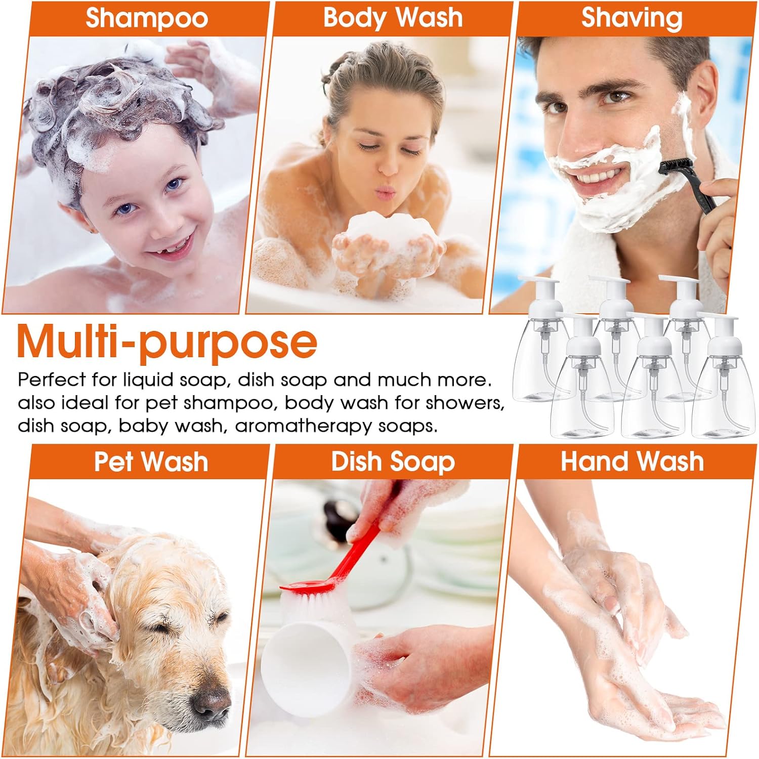 12 Pcs eBoot Foaming Soap Dispenser Foaming Pump Bottle Travel Hand Soap Pump Foam Dispenser Bottle Plastic Press Bottles Empty Refillable Plastic Container for Liquid Shampoo (8 oz) - Image 5