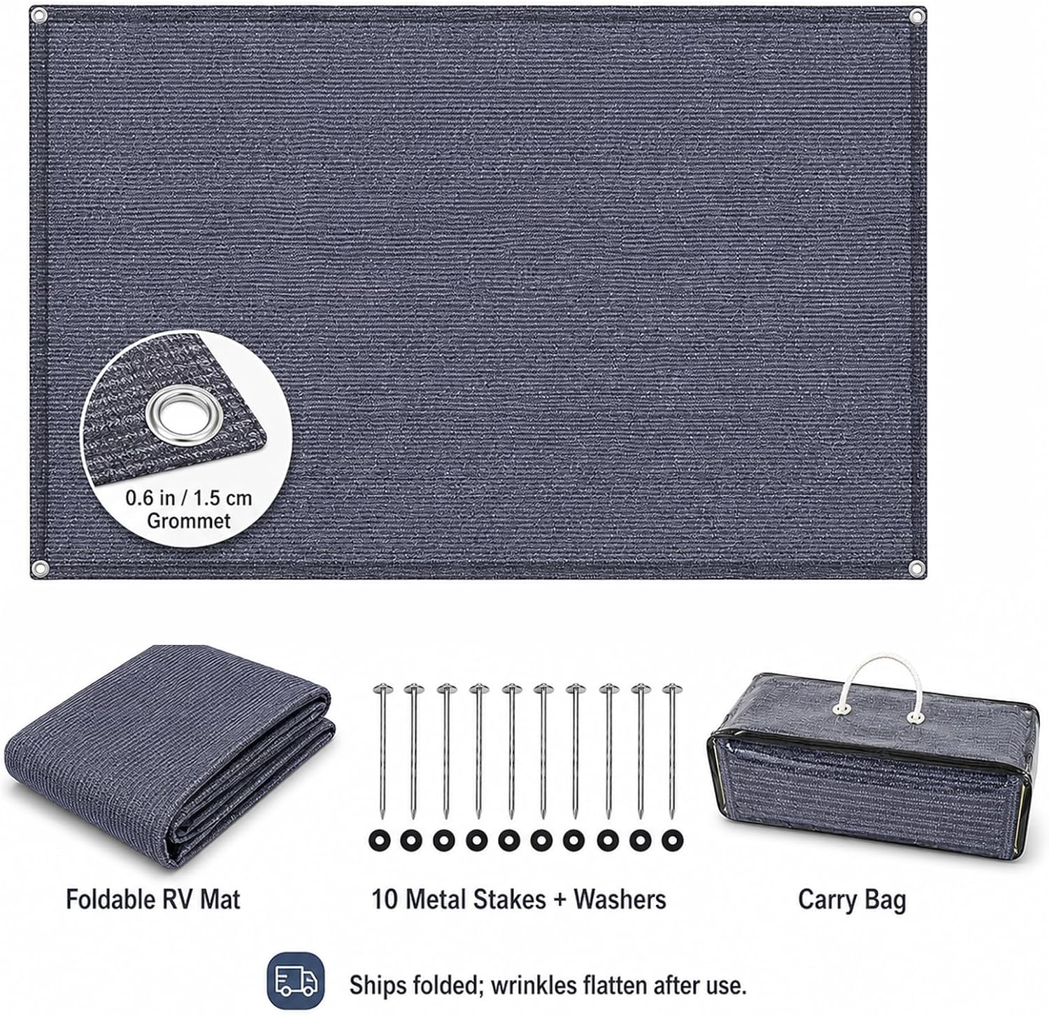 RV Outdoor Mat 8x16 FT Reversible HDPE Camping Mat - Blue-Gray image 4