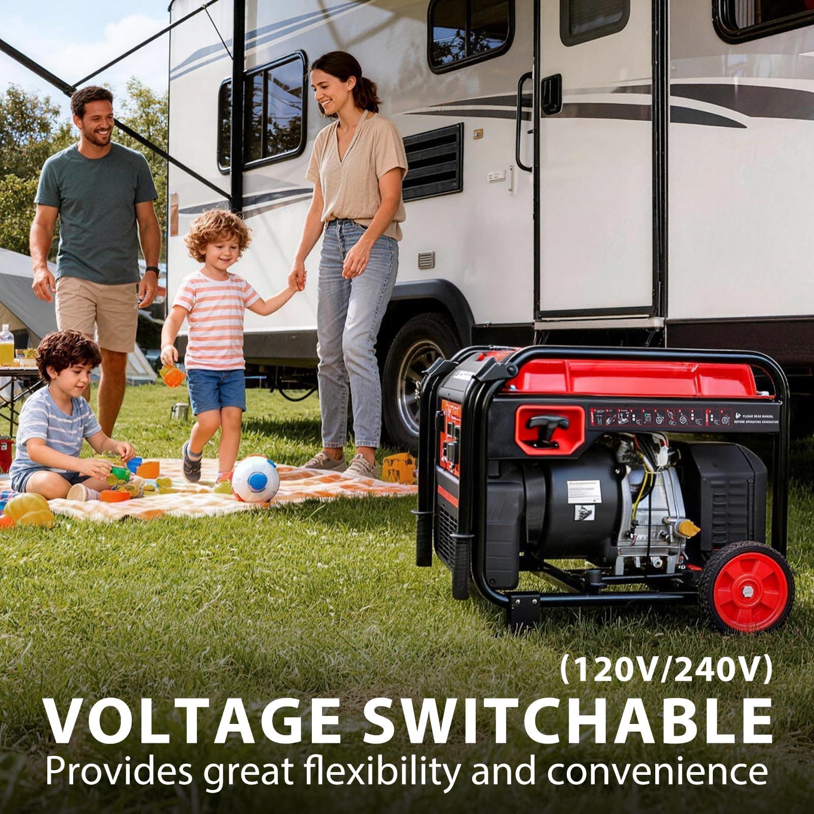 Generador de inversor de marco abierto de 7000 vatios, generador portátil de arranque eléctrico para el hogar backup y campista camping - gas alimentado, 120V/240V doble voltaje, energía limpia para
