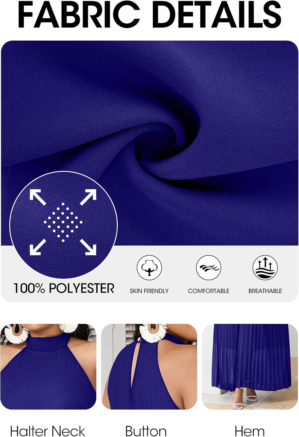 FANDEE Maxi Dress for Women Plus Size Casual Sleeveless Chiffon Halter Neck Pleated Loose Long Dresses - Image 8