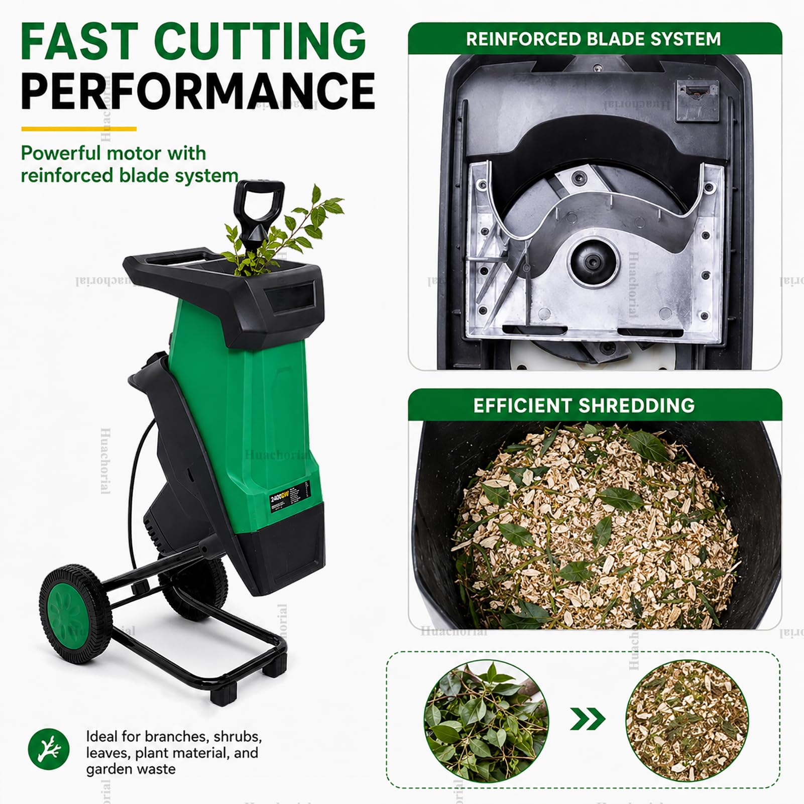 Broyeur de Végétaux Électrique 2400W pour Branches Et Feuilles