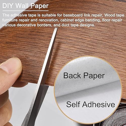 Miniatura 4 de uxcell Cinta de grano de madera, 3.94 pulgadas x 16.41 pies, adhesivo de papel de pared autoadhesivo para pared, esquina, mesa, puerta, sofá,
