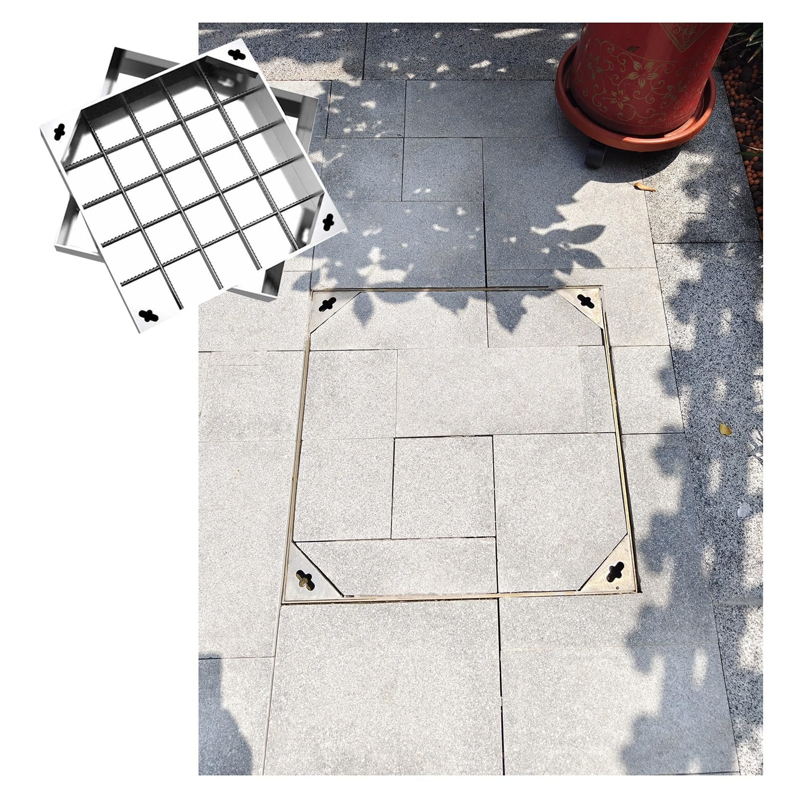 Stainless Steel Invisible Manhole Cover, Embedded Manhole Cover and Frame, Inspection Chamber Square Underground Drainage Reinforced Steel Embedded Non-slip Sewer