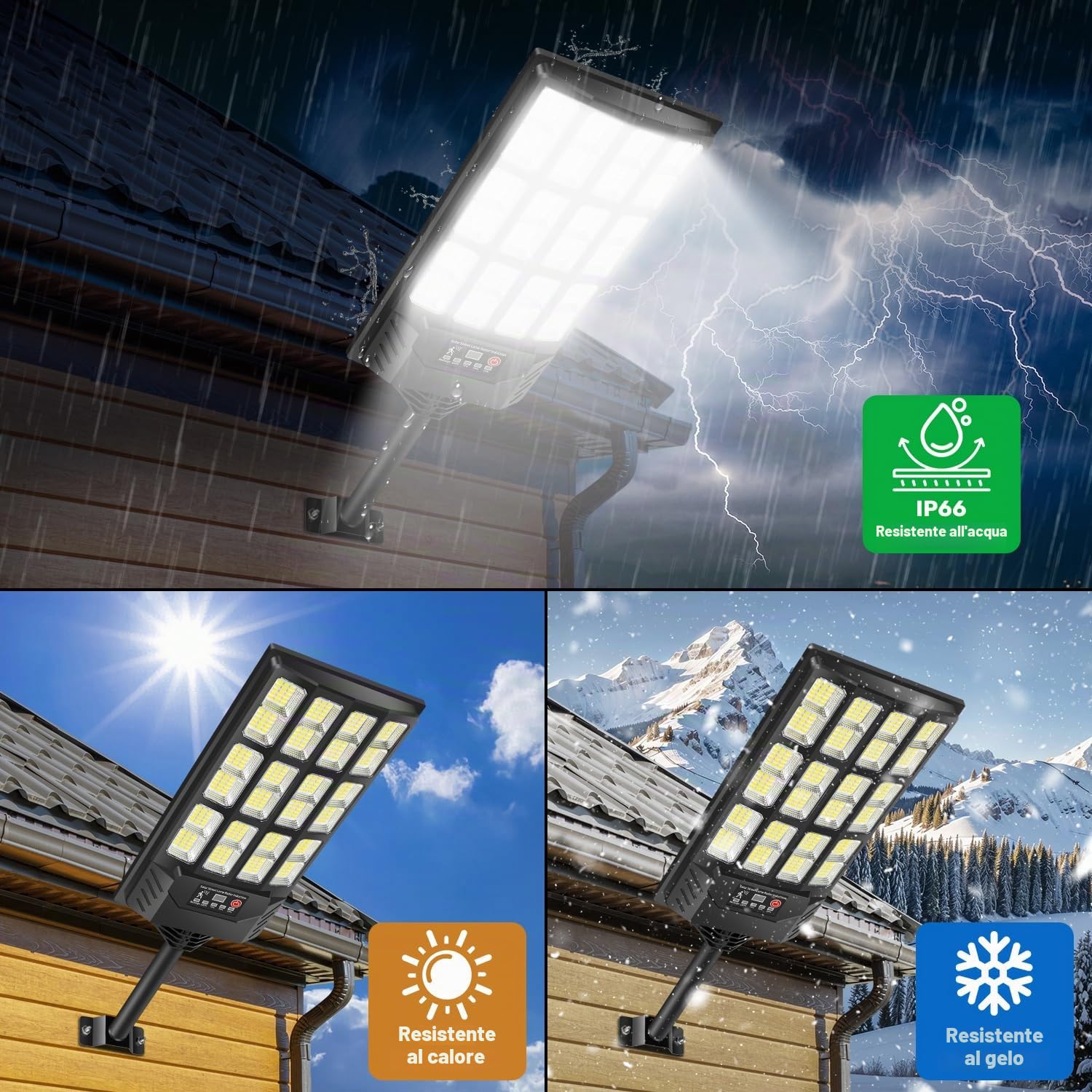 600W Lampione Solare Led Esterno 2 pezzi,IP66 Impermeabile Faro Stradale Esterno con Pannello,Sensore di movimento,320° Angolo Illuminazione Lampada Faretto Solari per Giardino,Garage,Strada