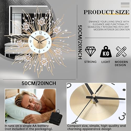 Miniatura 3 de SIN&MI Reloj de pared grande, con forma de girasol silencioso, elegante, decorativo, moderno, sin tictac, reloj redondo de hierro y metal, reloj de