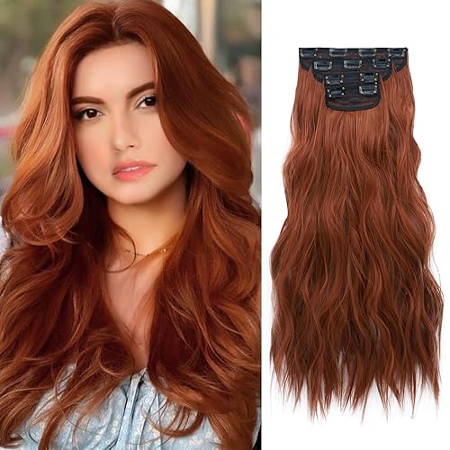 Miniatura 1 de Extensiones de cabello largo ondulado y rizado con clip, extensiones de cabello sintético para mujer, 20 pulgadas, 4 unidades