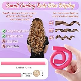 Selizo 30Pcs 9.45x0.55 Flexible Hair Rollers, Foam Curlers for Short, Medium and Long Hair, No Heat Curlers, Hair Rods - Pink(Diameter 0.55\')