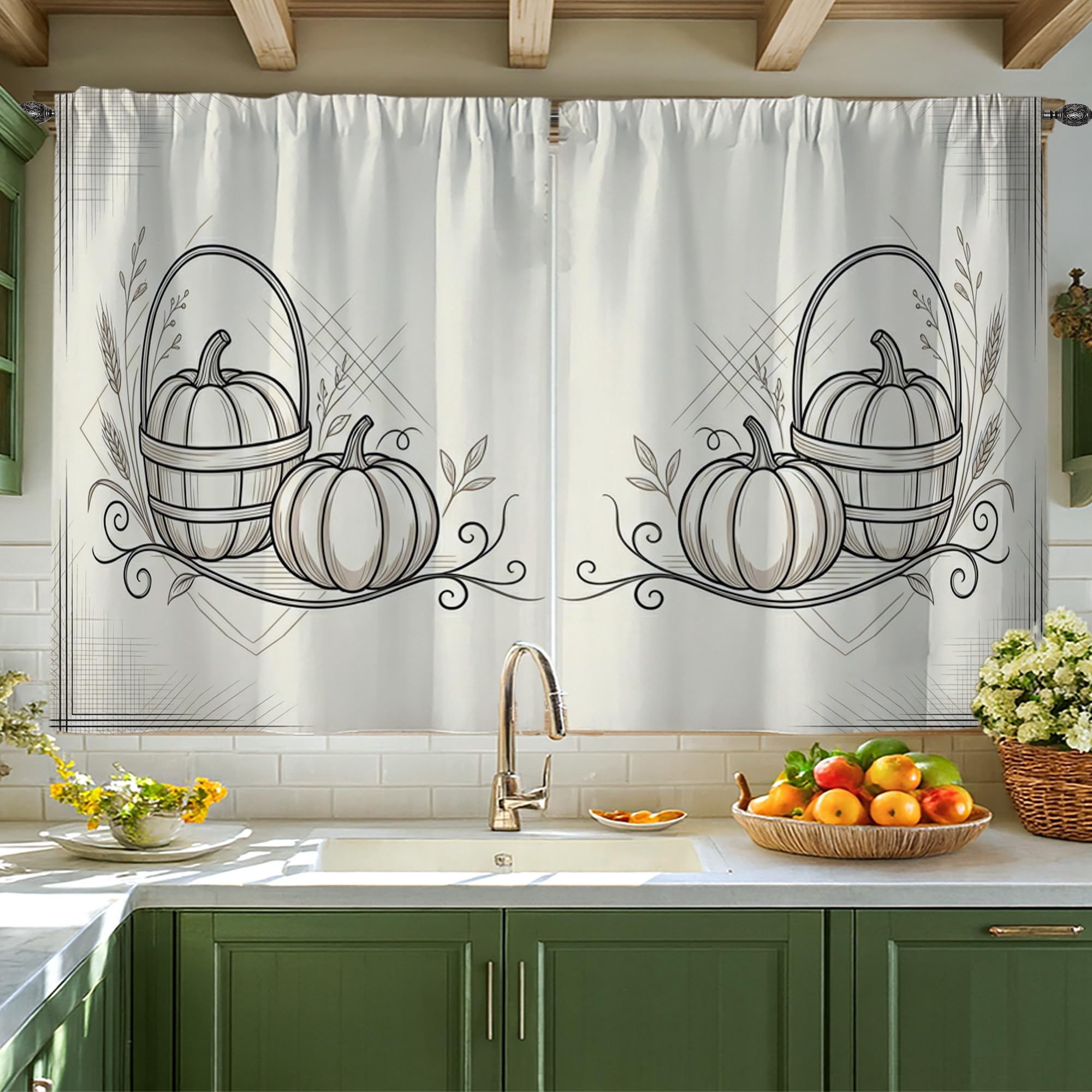 Rideaux citrouilles d'automne pour créer une salle à manger chaleureuse