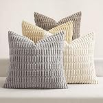 MIULEE Pack of 4 Neutral Corduroy Decorative Throw Pillow Covers 18x18 Inch | Soft Boho Striped Pillow Covers Modern Farmhouse Home Decor for Sofa Living Room Couch Bed