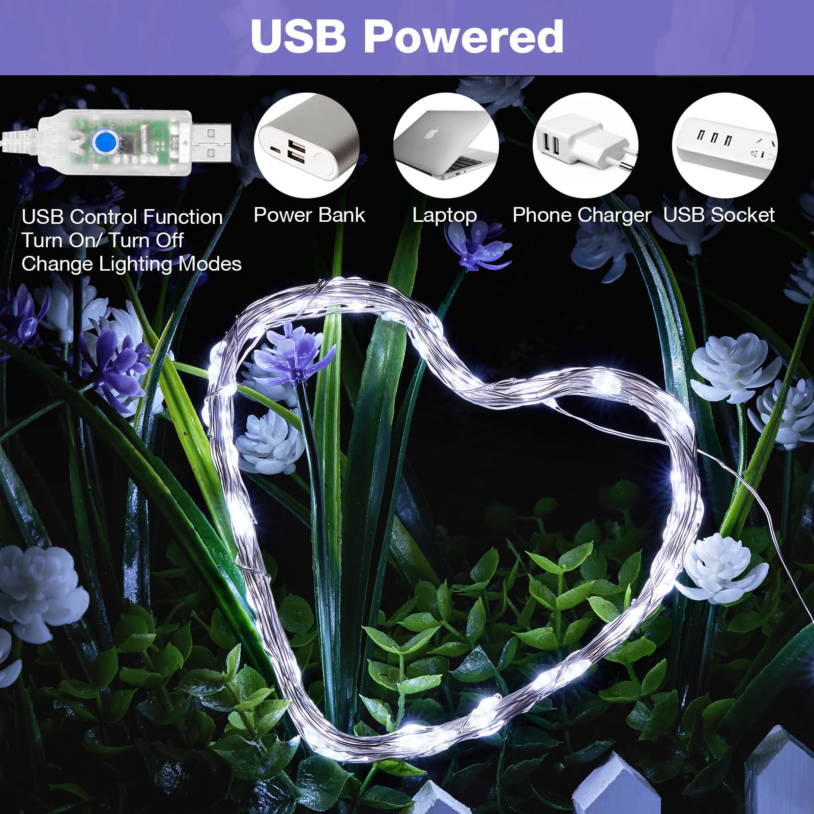LED Lichterkette USB, 2 x 100LEDs Lichterketten Außen/Innen mit USB Stecker, 10M USB Kupferdraht Lichterkette mit Timer und Fernbedienung für Weihnachten Party Hochzeit Zimmer Beleuchtung