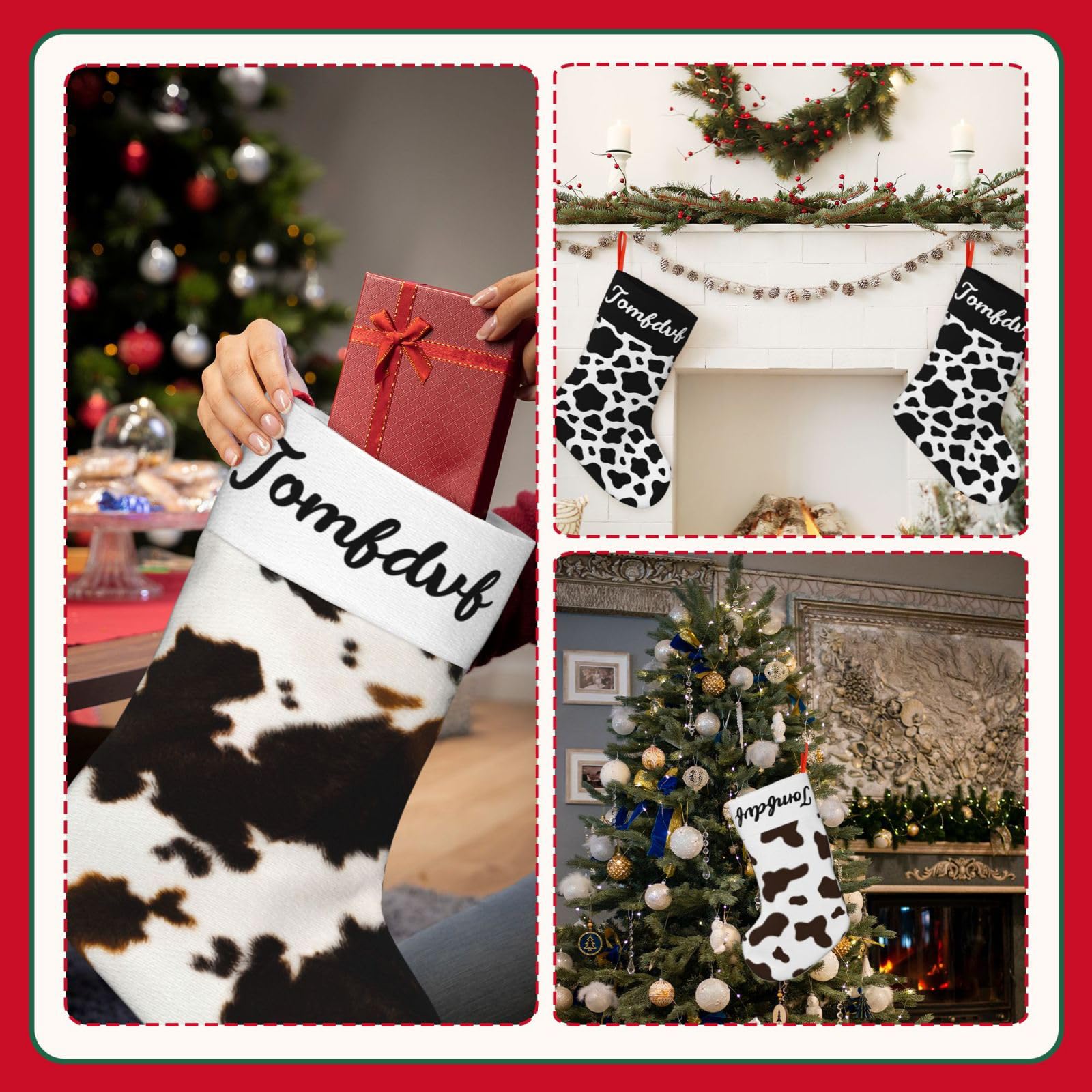 Dremisland 4 Pezzi Calza Befana Personalizzata Calze Natalizie da Appendere con Nome 46cm Calzini Grandi in Maglia Appendibili Calza Befana Natale per Camino Albero Natale Decorazioni Feste di Natale
